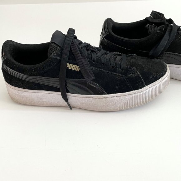 Puma Black Suede Vikky White Platform Low Top Sporty Comfort Leather Sneakers  8 - Picture 11 of 13